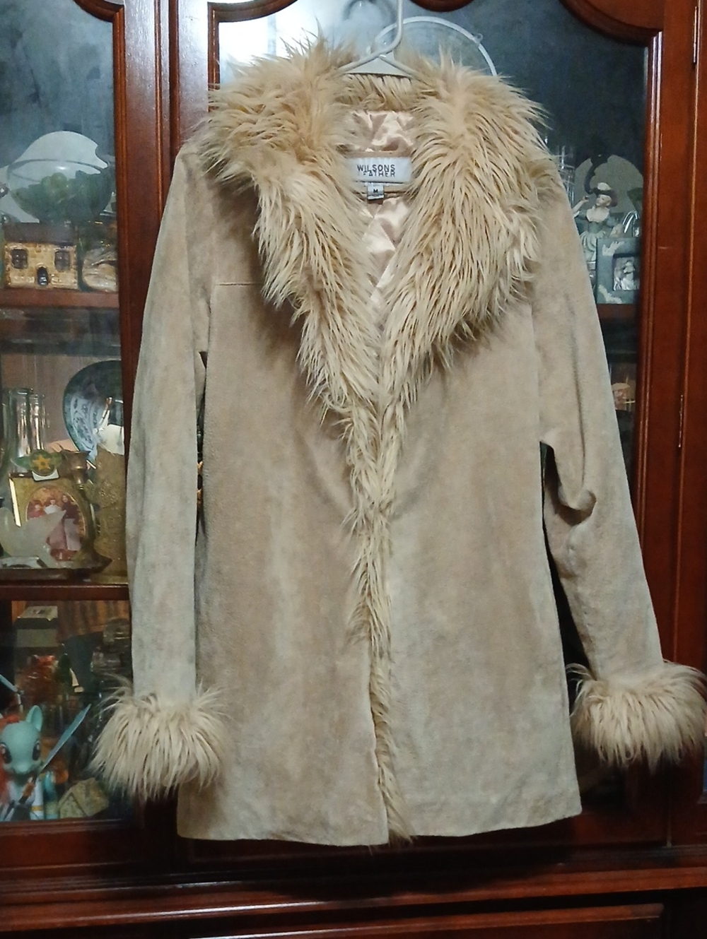 Wilsons Suede Trench Coat W Plush Neckline,sz.M